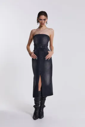 Liberty 2 In 1 Detachable Denim Black Midi Dress