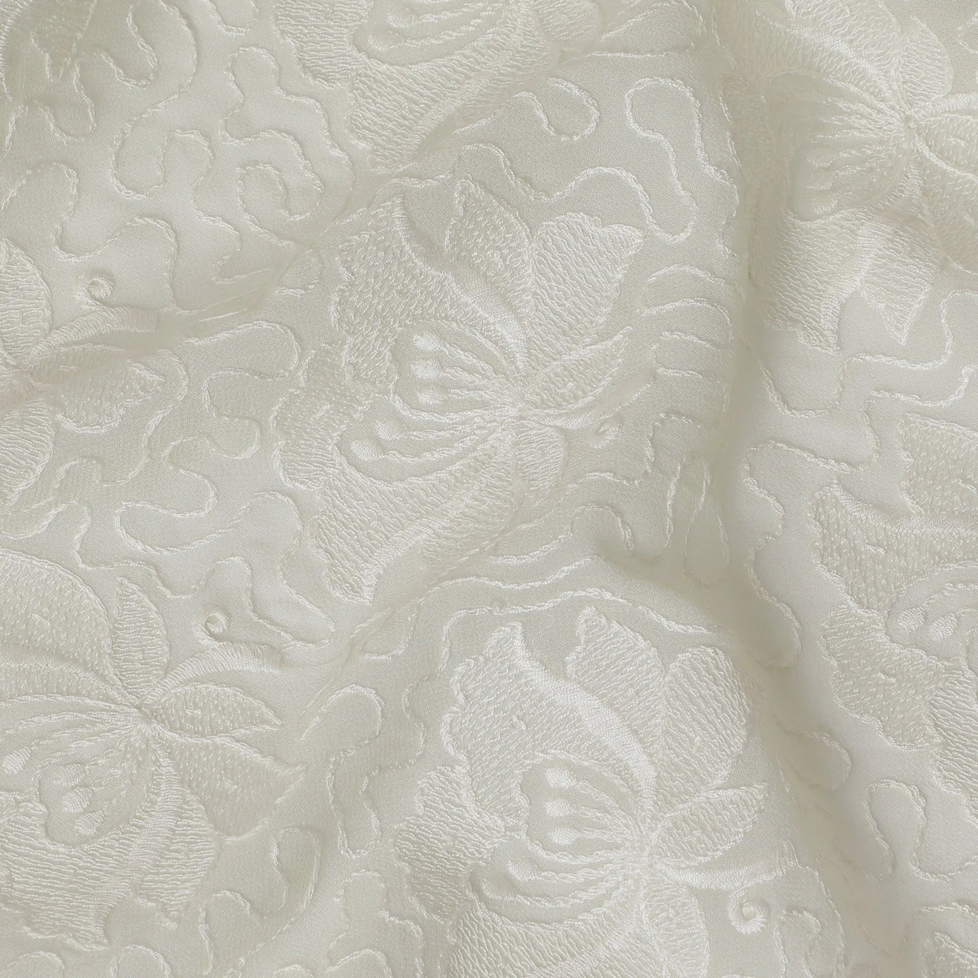 Light Laurel Green Floral Textured Georgette Fabric - 110 cm Width, Elegant for Bridal and Formal Wear-D19153