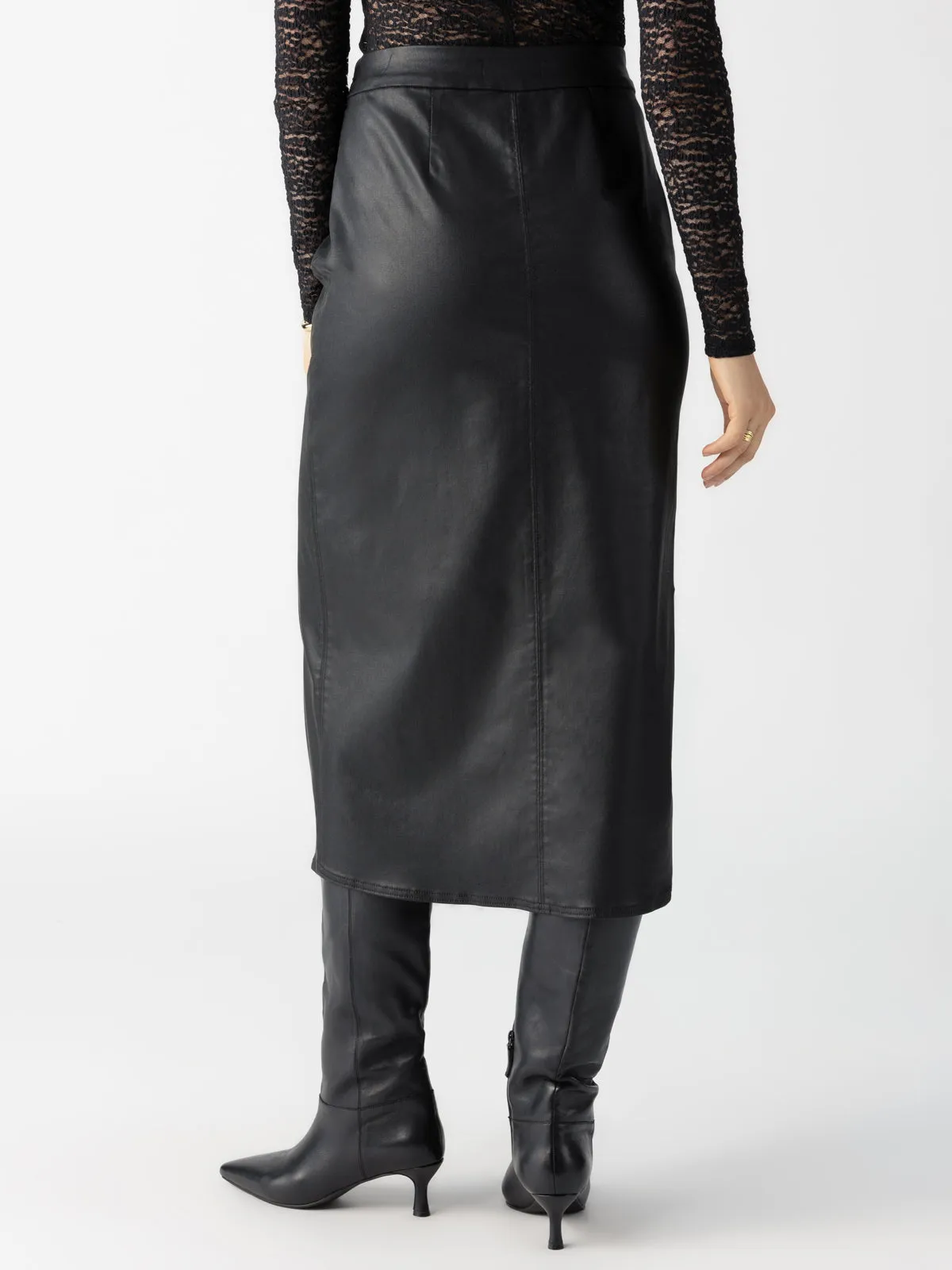 Long Coated Standard Rise Skirt Black