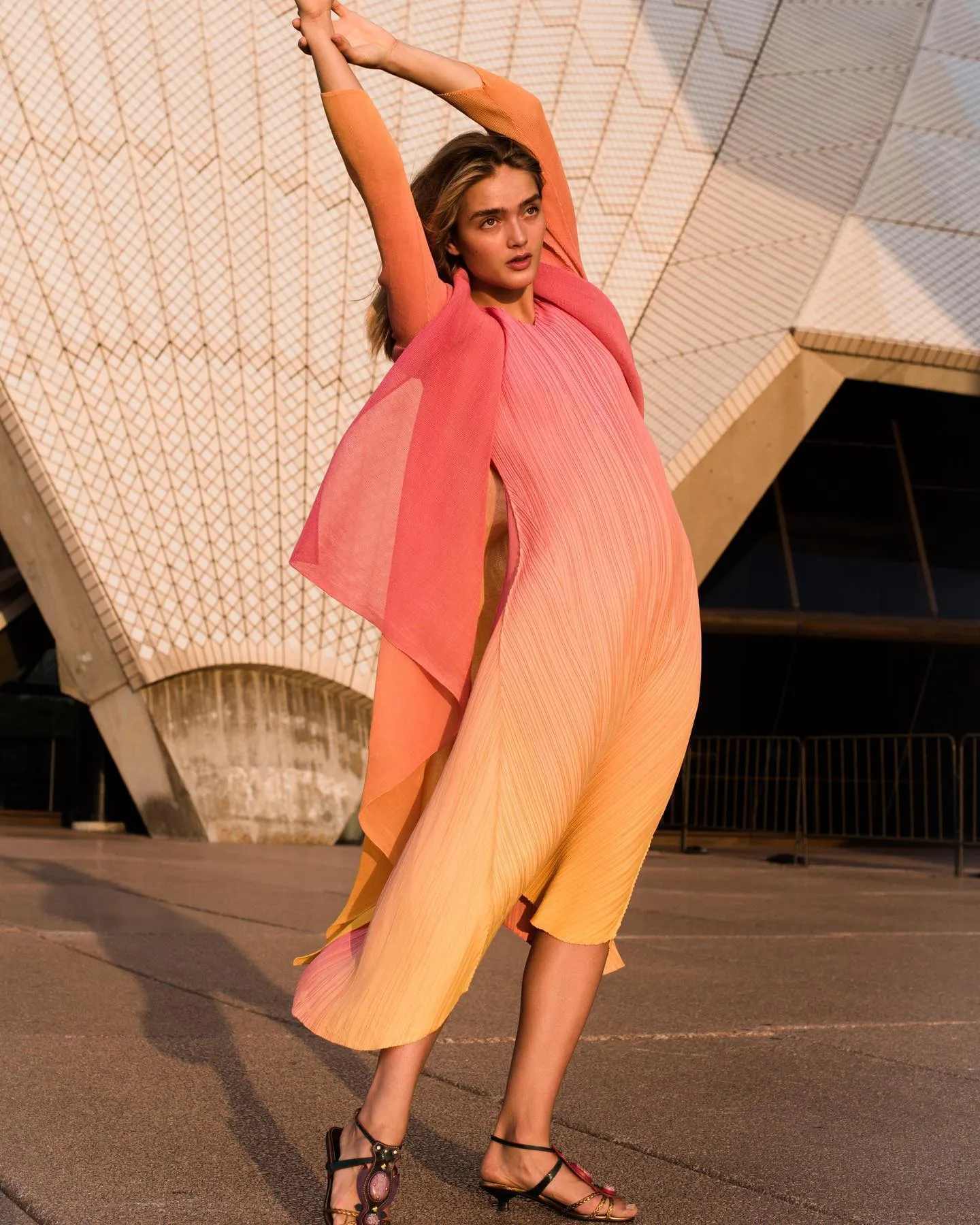 Long Estrella Dress in Hot Pink/Yellow Ombre