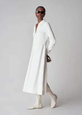 Long Sleeve Shirt Dress  in Crepe - Ivory