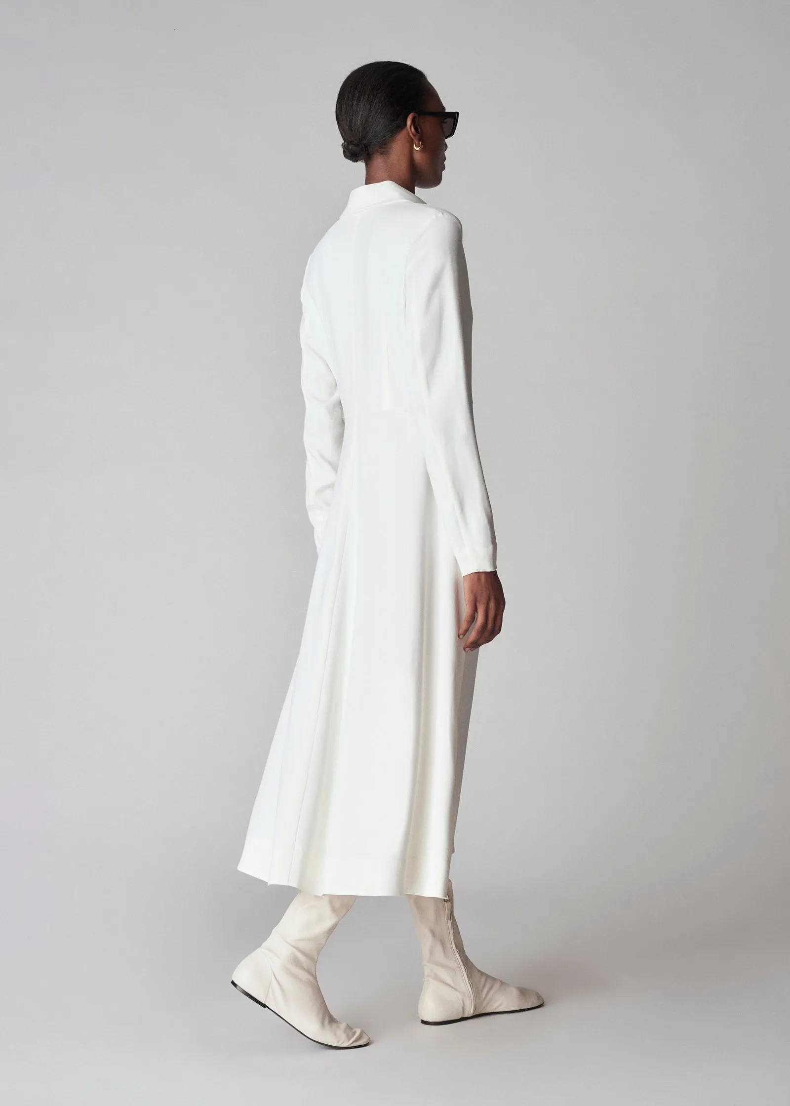 Long Sleeve Shirt Dress  in Crepe - Ivory