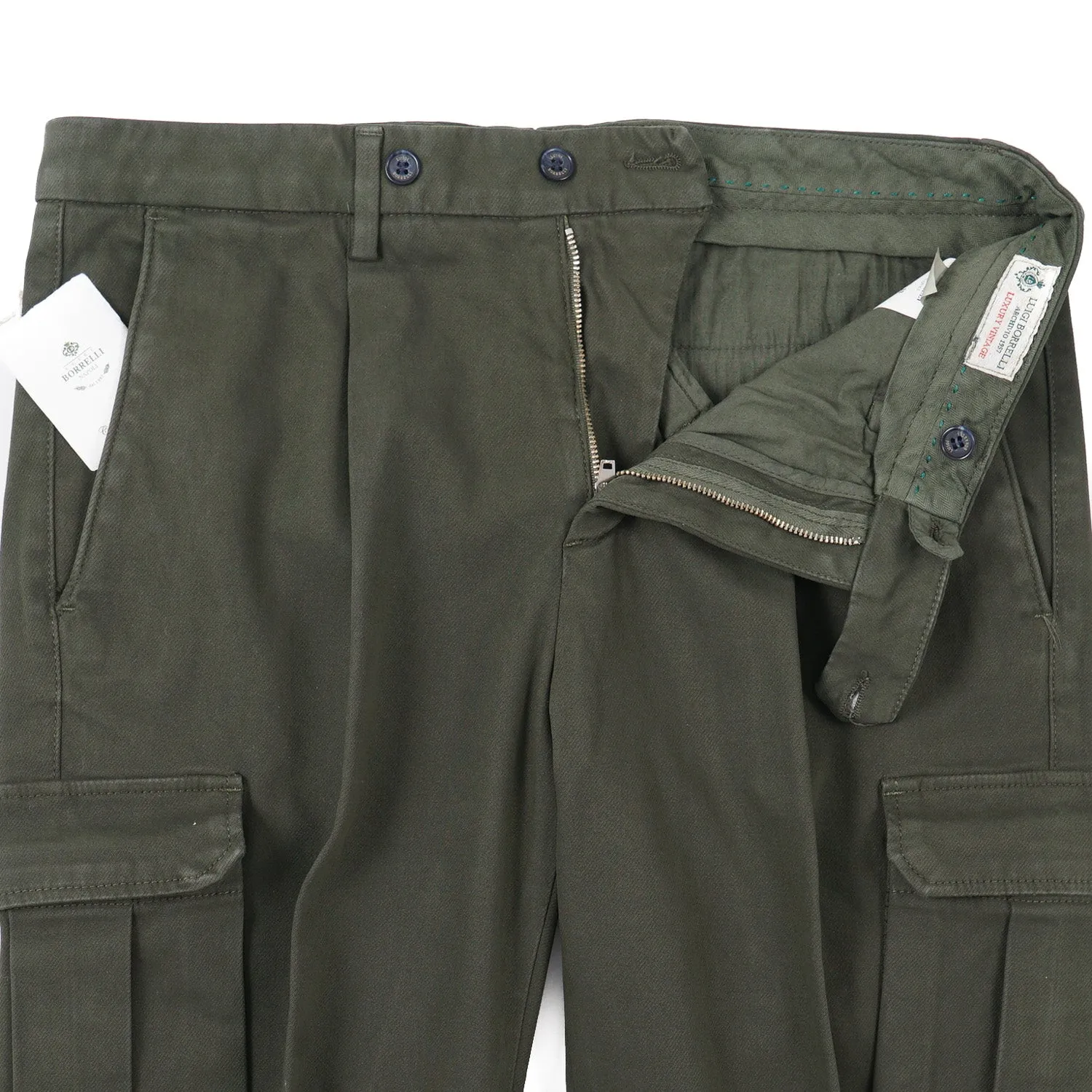 Luigi Borrelli Twill Cotton Pants with Cargo Pockets