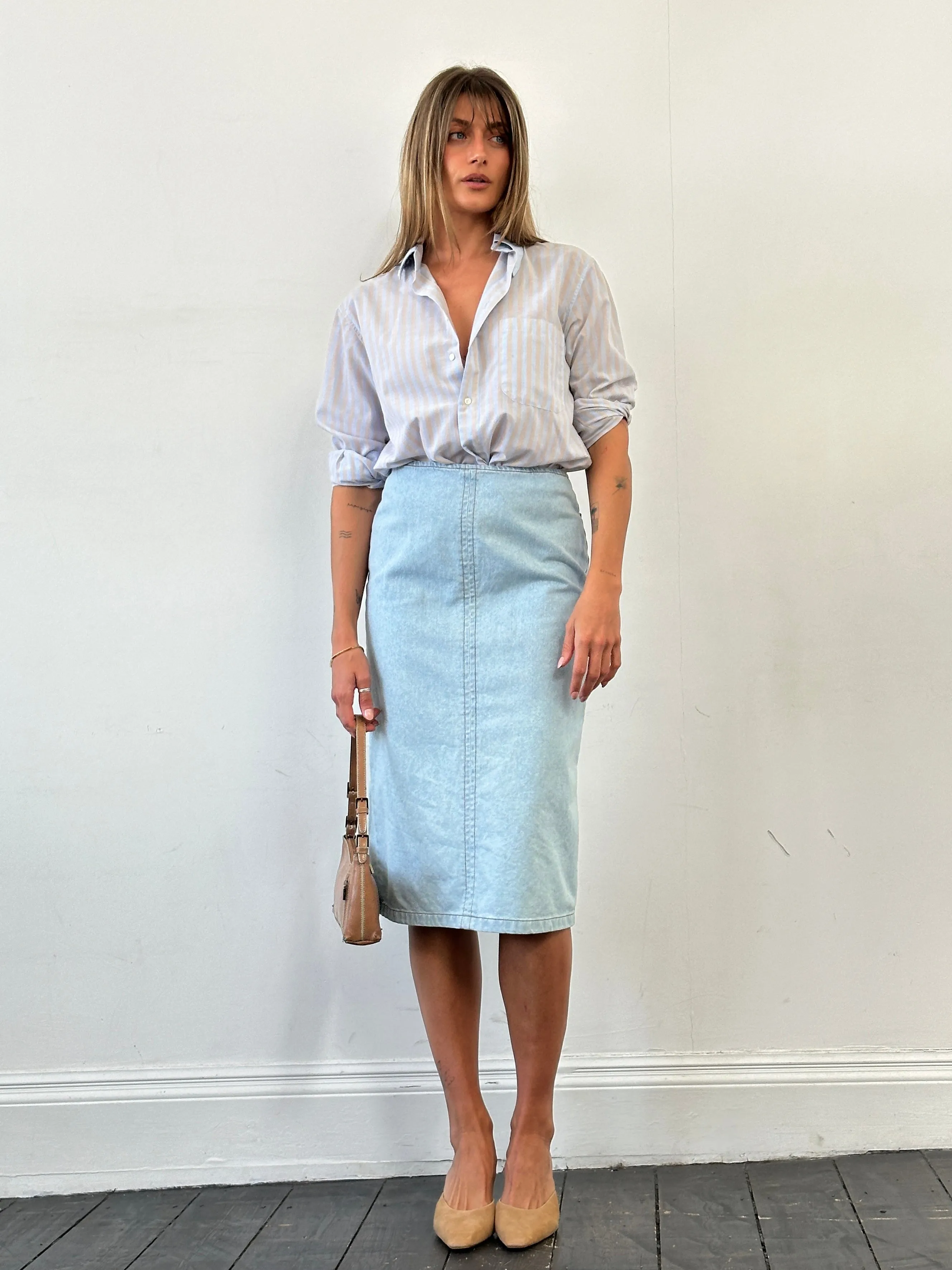 Max Mara Pure Cotton Denim Midi Skirt - W26