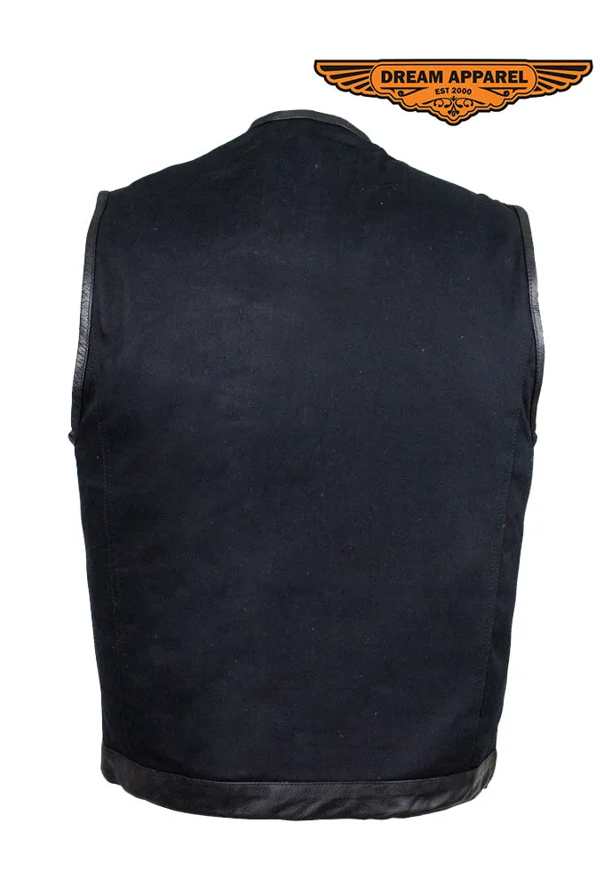 Men's Black Denim Conceal Carry Pocket Club Vest