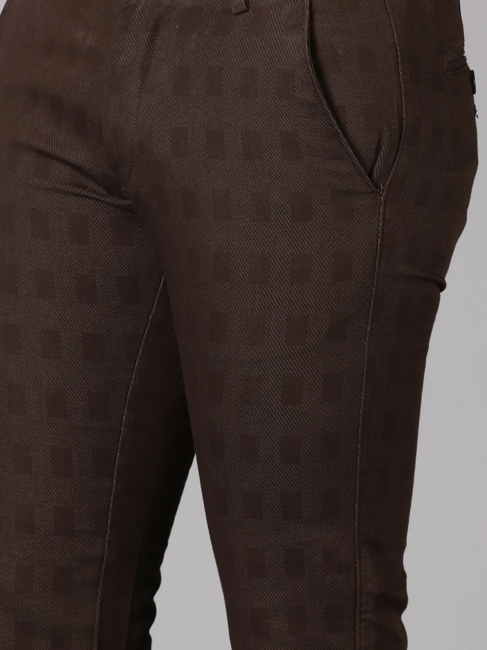 MEN'S BROWN CHECK SLIM FIT TROUSER