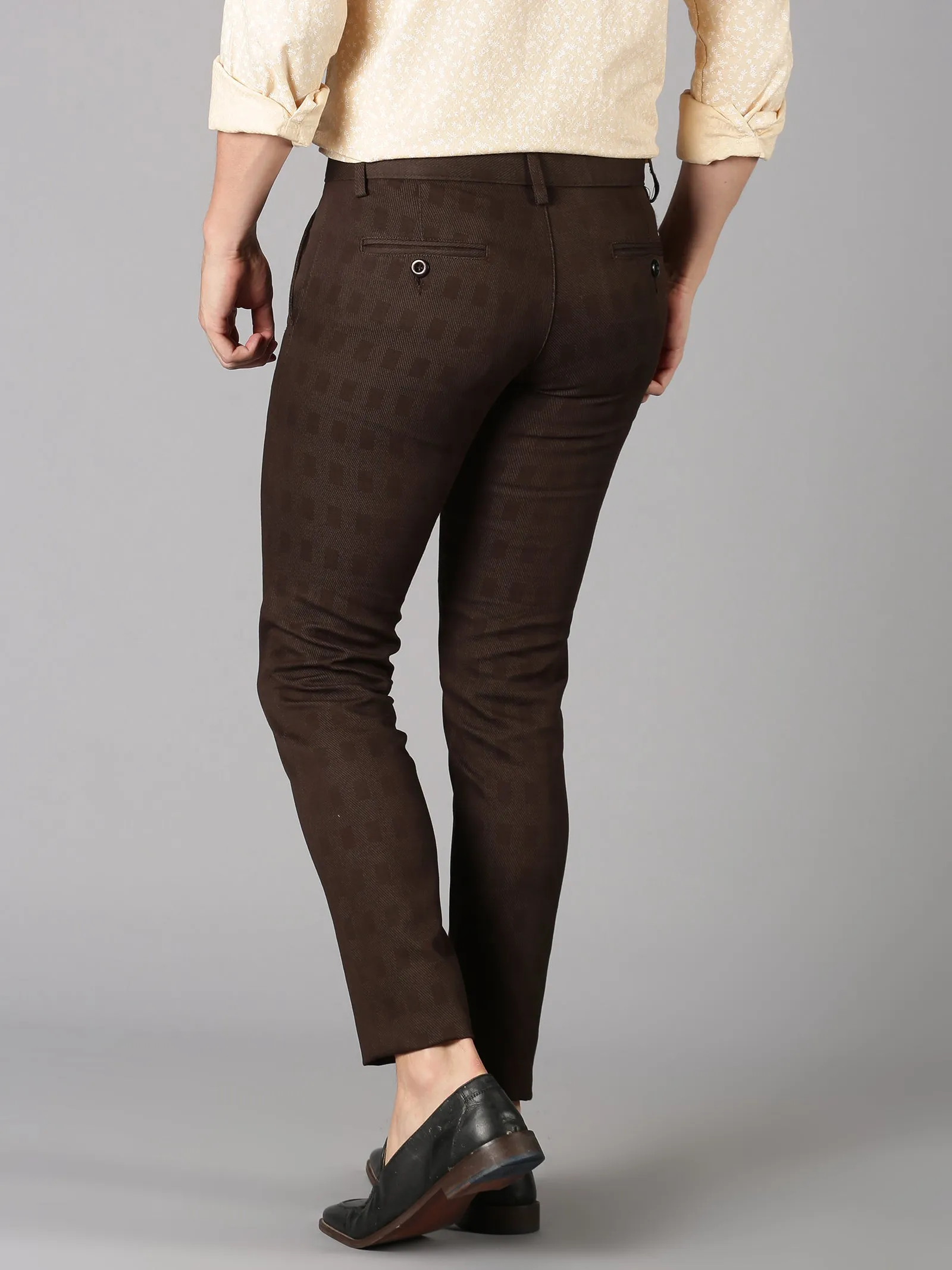 MEN'S BROWN CHECK SLIM FIT TROUSER