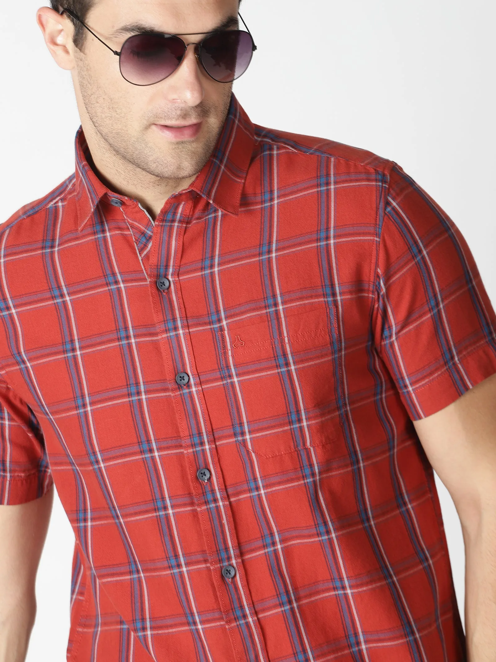 MEN'S BROWN CHECKS SLIM FIT SHIRT