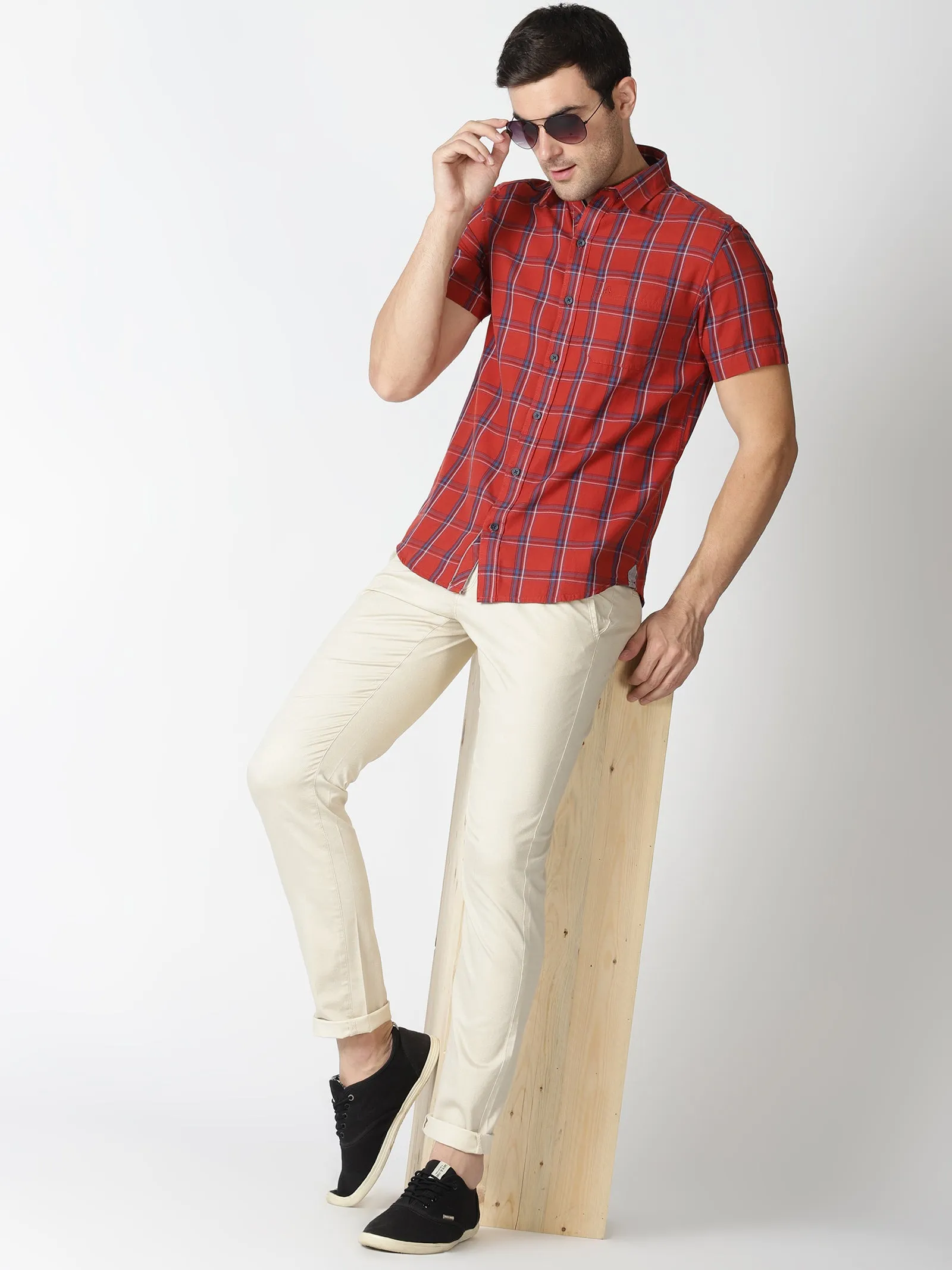 MEN'S BROWN CHECKS SLIM FIT SHIRT