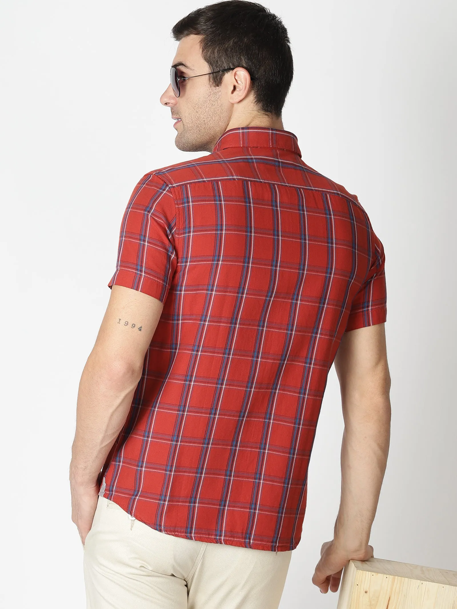 MEN'S BROWN CHECKS SLIM FIT SHIRT