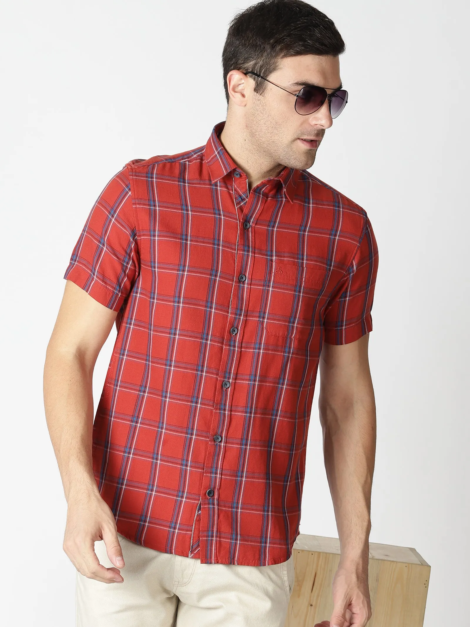 MEN'S BROWN CHECKS SLIM FIT SHIRT