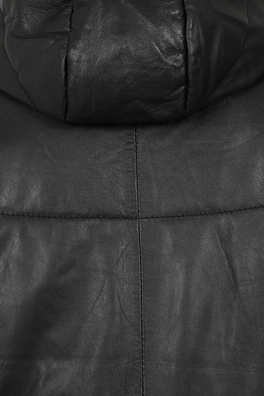 Men's Genuine Black Leather ¾ Length Coat with Hood - 'MASSEY'