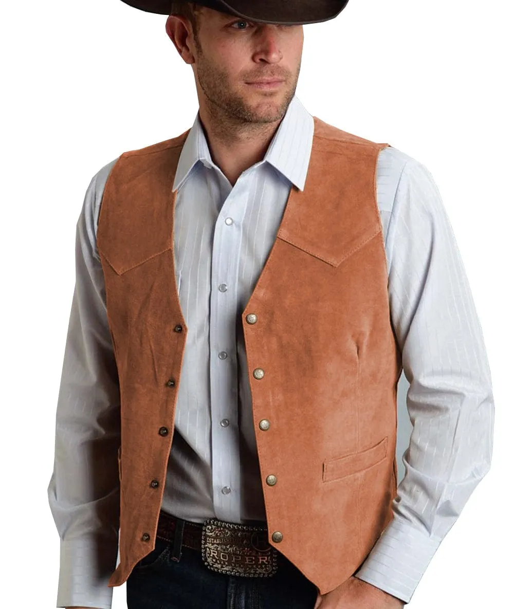 Men's Suede V  Denim Jacket Neck Waistcoat Denim Jacket