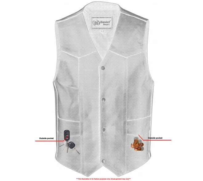 Men's Traditional Leather Motorcycle Vest Solid Back For Patches