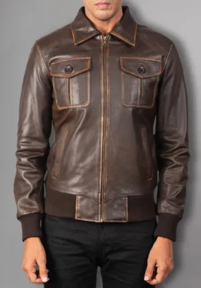 Men’s Vintage Motorcycle Distressed Retro Leather Jacket