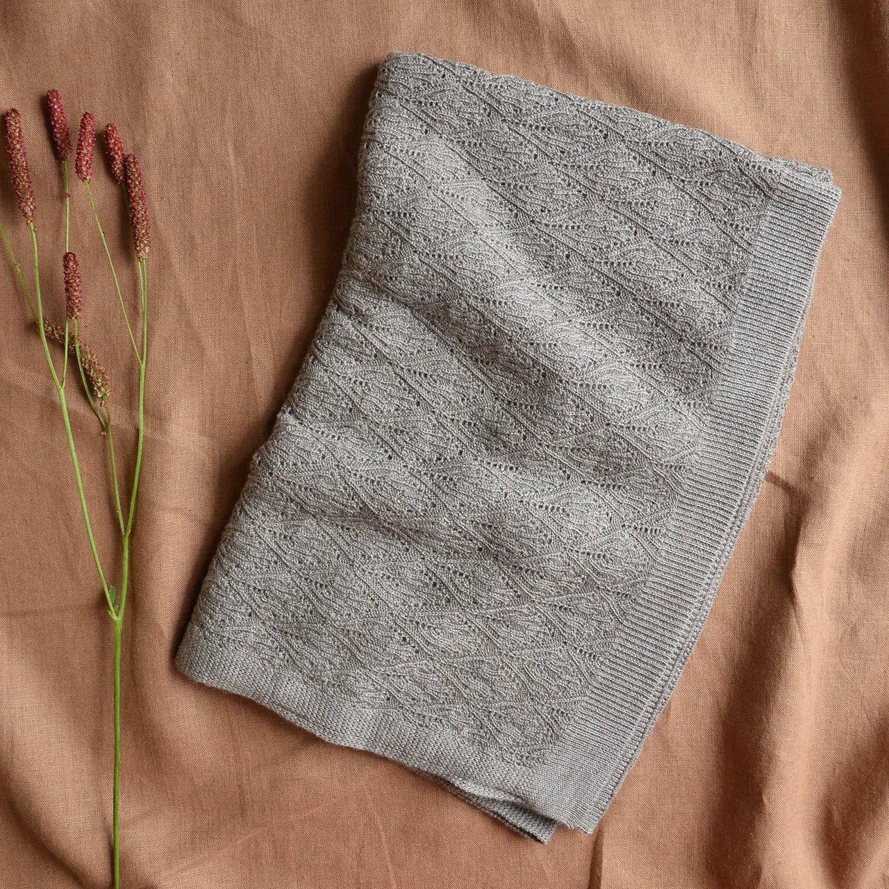 Merino Wool Pointelle Baby Blanket - Beige Melange (80x100cm) *Last One!