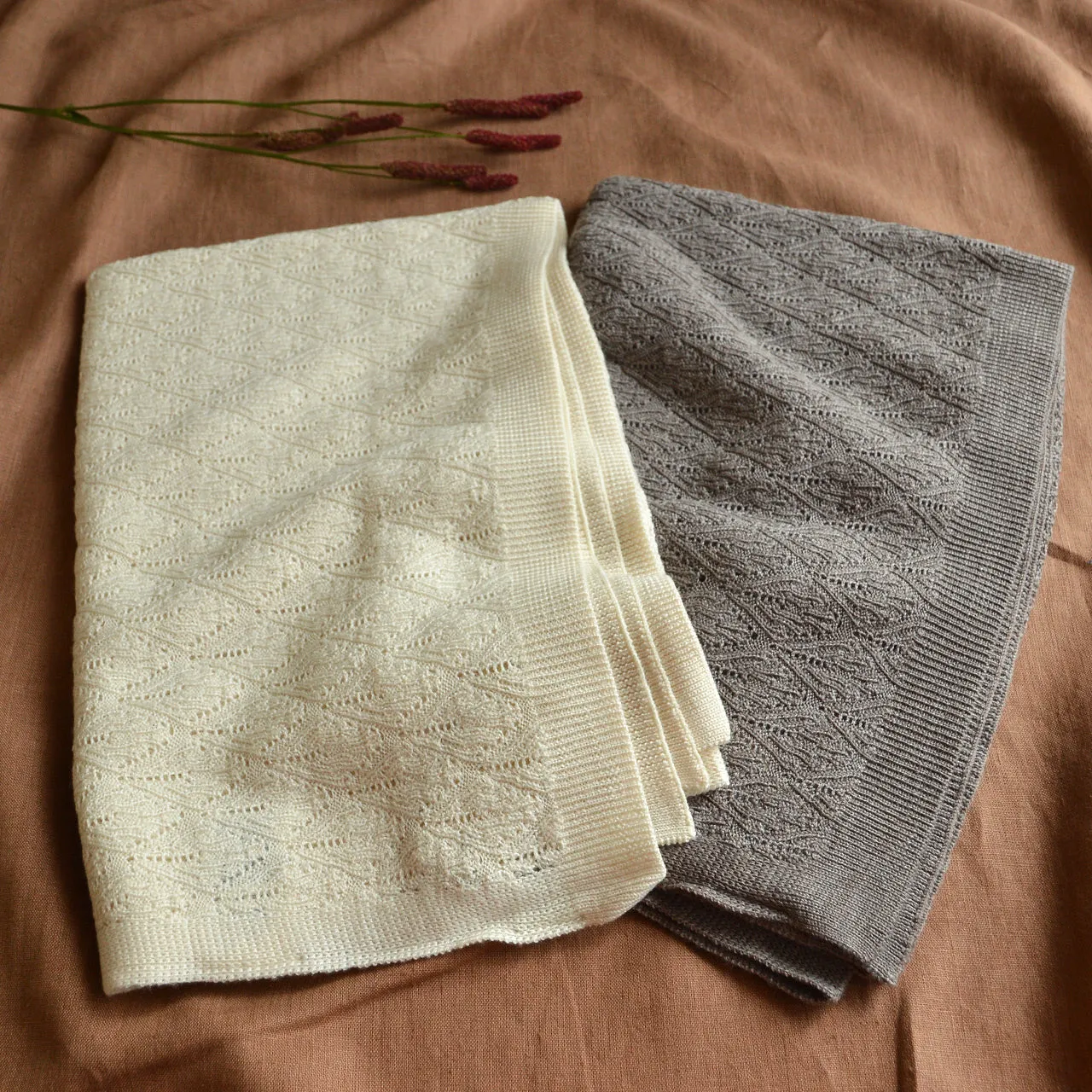 Merino Wool Pointelle Baby Blanket - Beige Melange (80x100cm) *Last One!