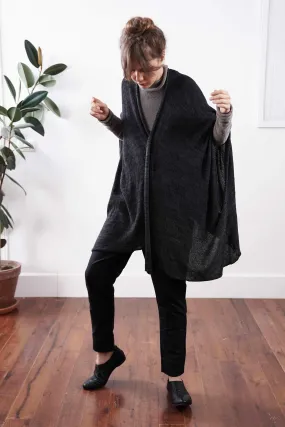 Metalo Open Poncho Cape -Black & Charcoal, made from  Bamboo, Cotton & Soy