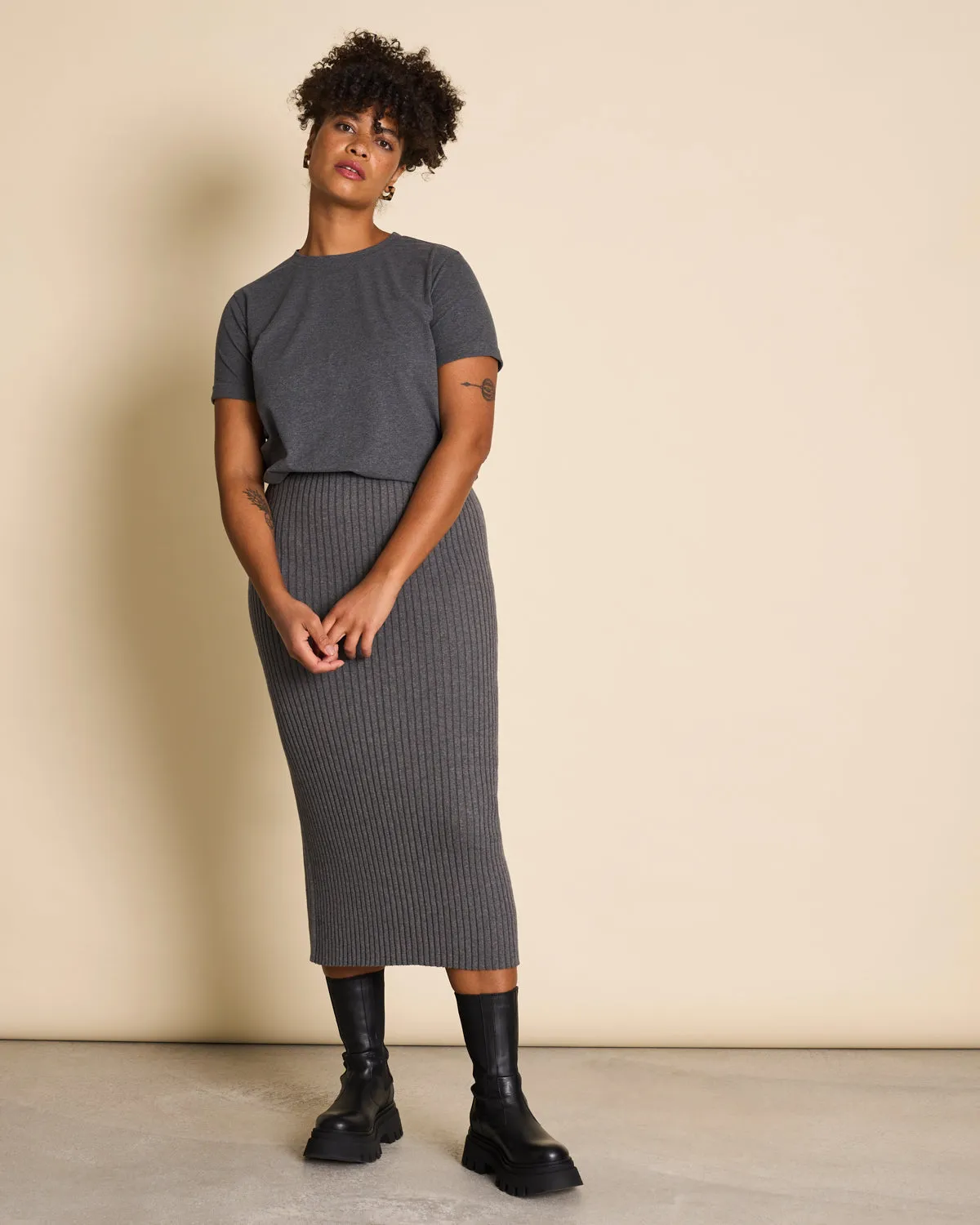 MIDI KNIT SKIRT EBBA DARK GREY GOTS