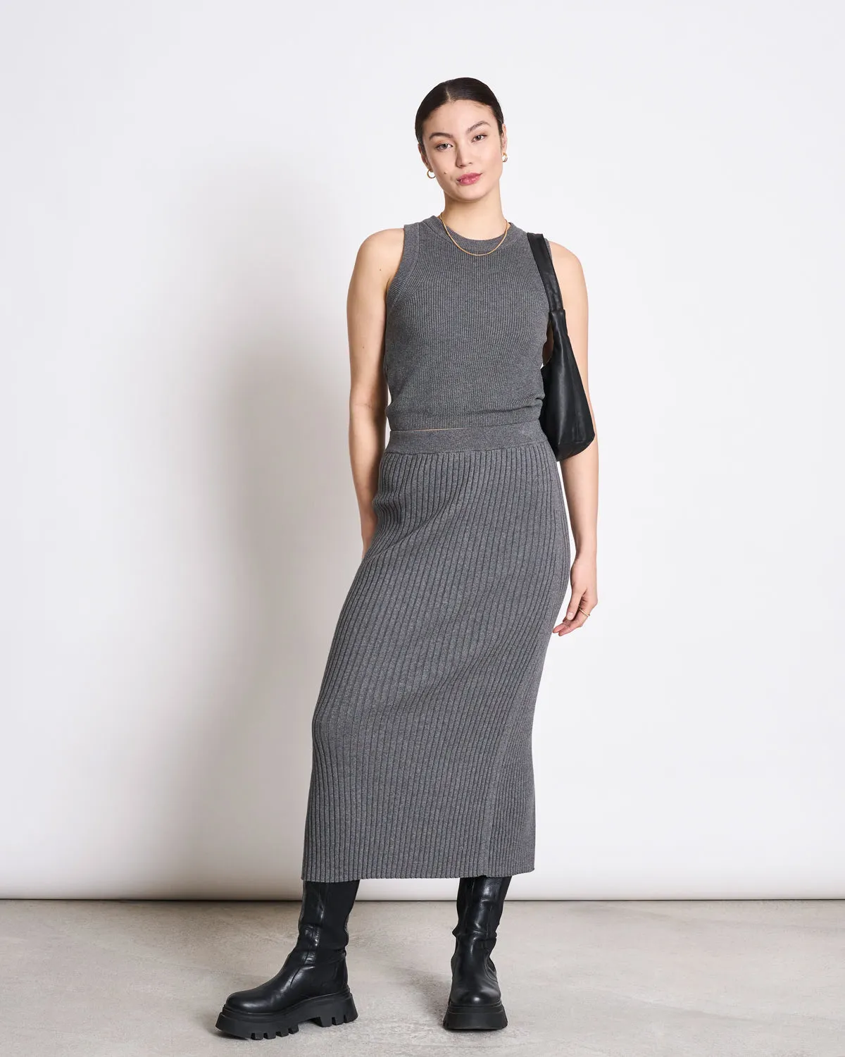 MIDI KNIT SKIRT EBBA DARK GREY GOTS