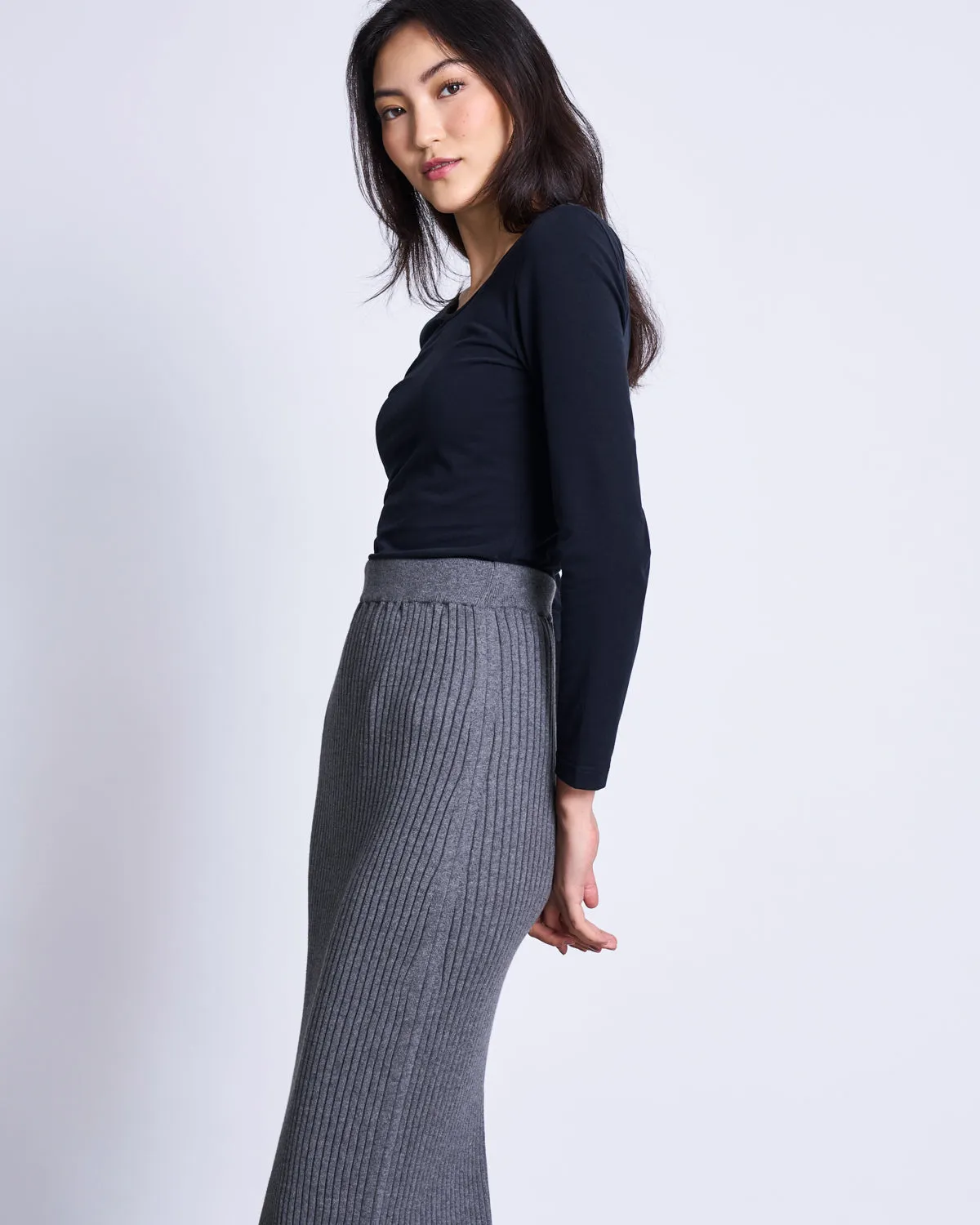 MIDI KNIT SKIRT EBBA DARK GREY GOTS