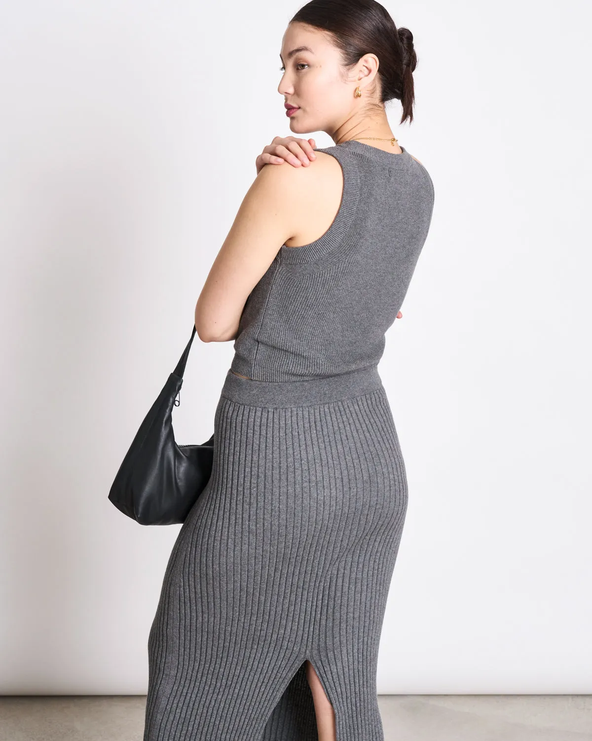 MIDI KNIT SKIRT EBBA DARK GREY GOTS