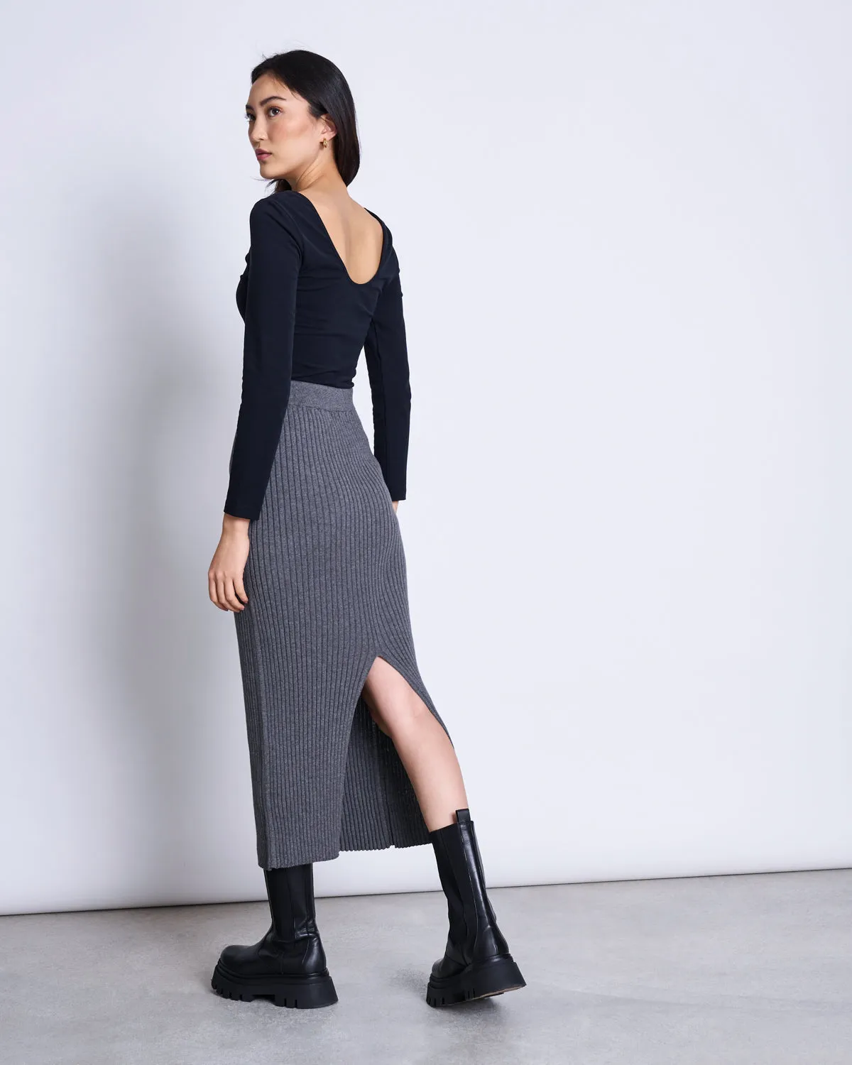 MIDI KNIT SKIRT EBBA DARK GREY GOTS