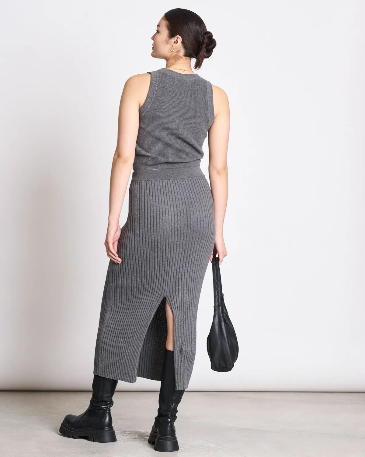 MIDI KNIT SKIRT EBBA DARK GREY GOTS