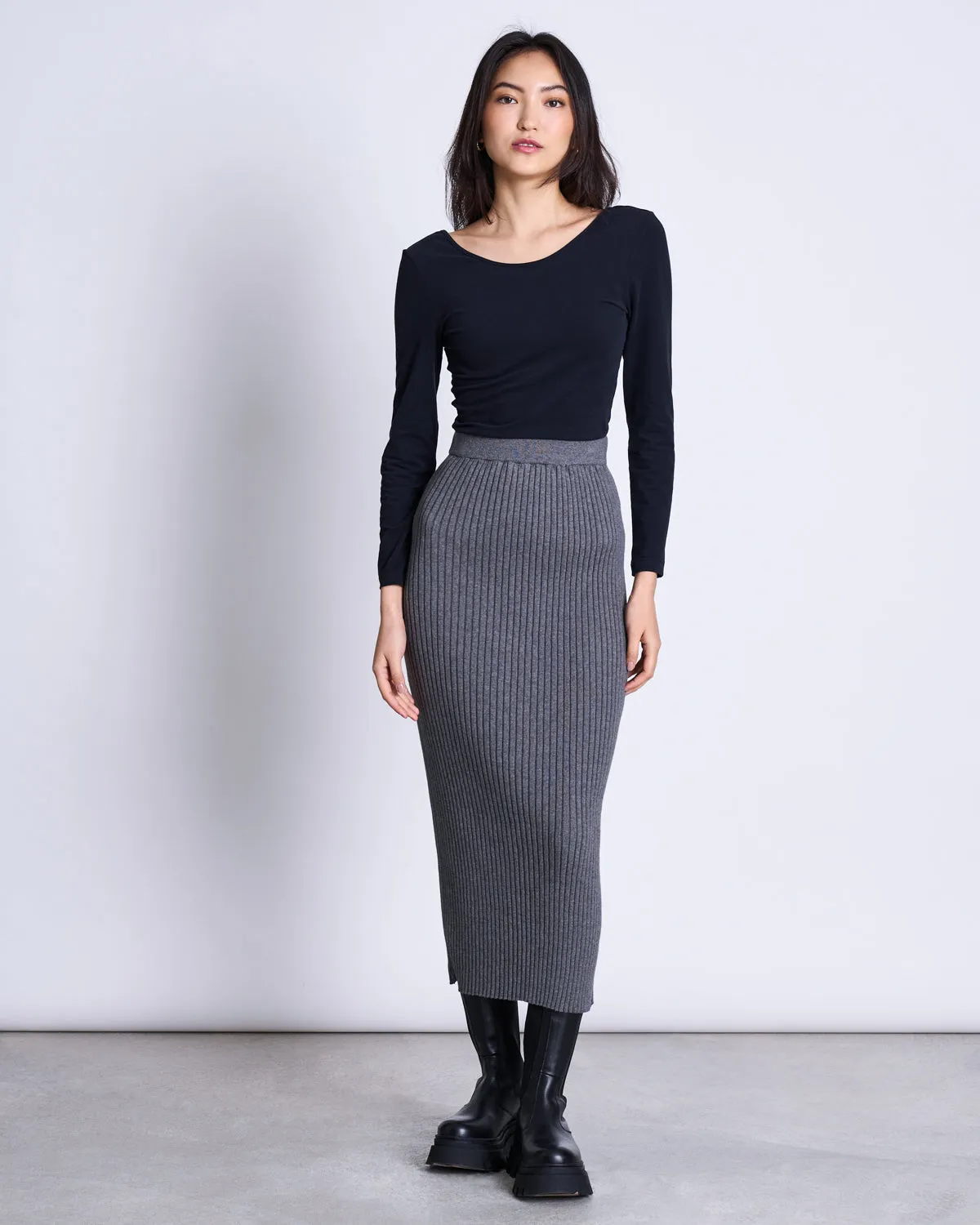 MIDI KNIT SKIRT EBBA DARK GREY GOTS