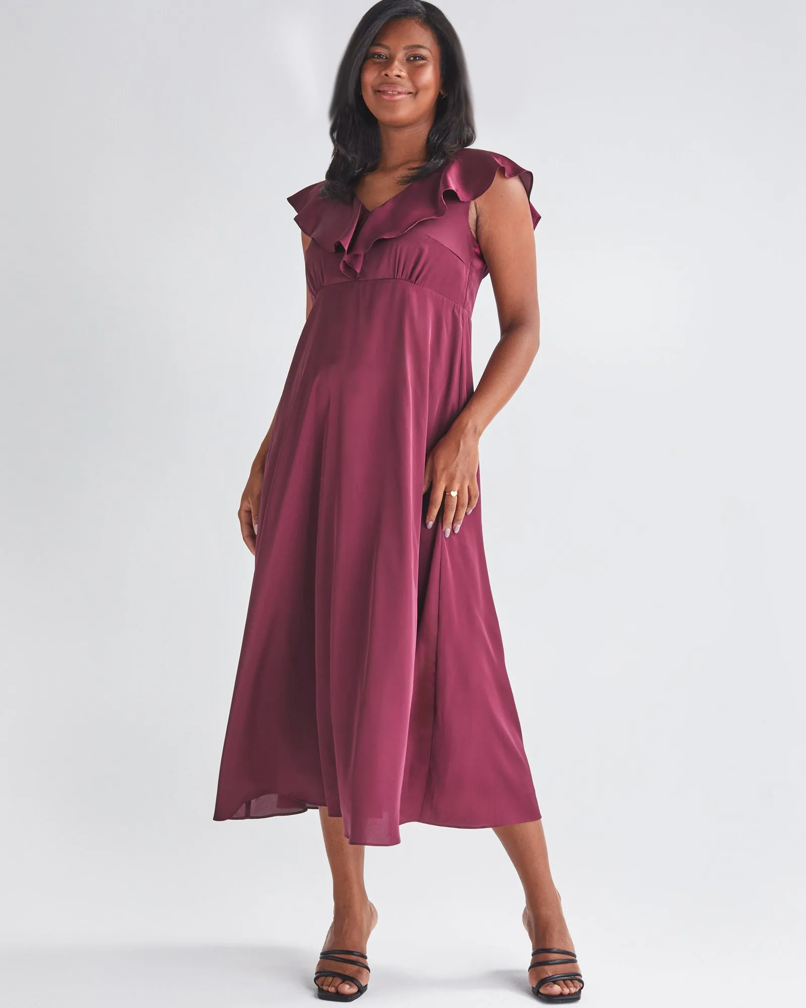 Mika Maternity Evening Ruffle Dress in Wine