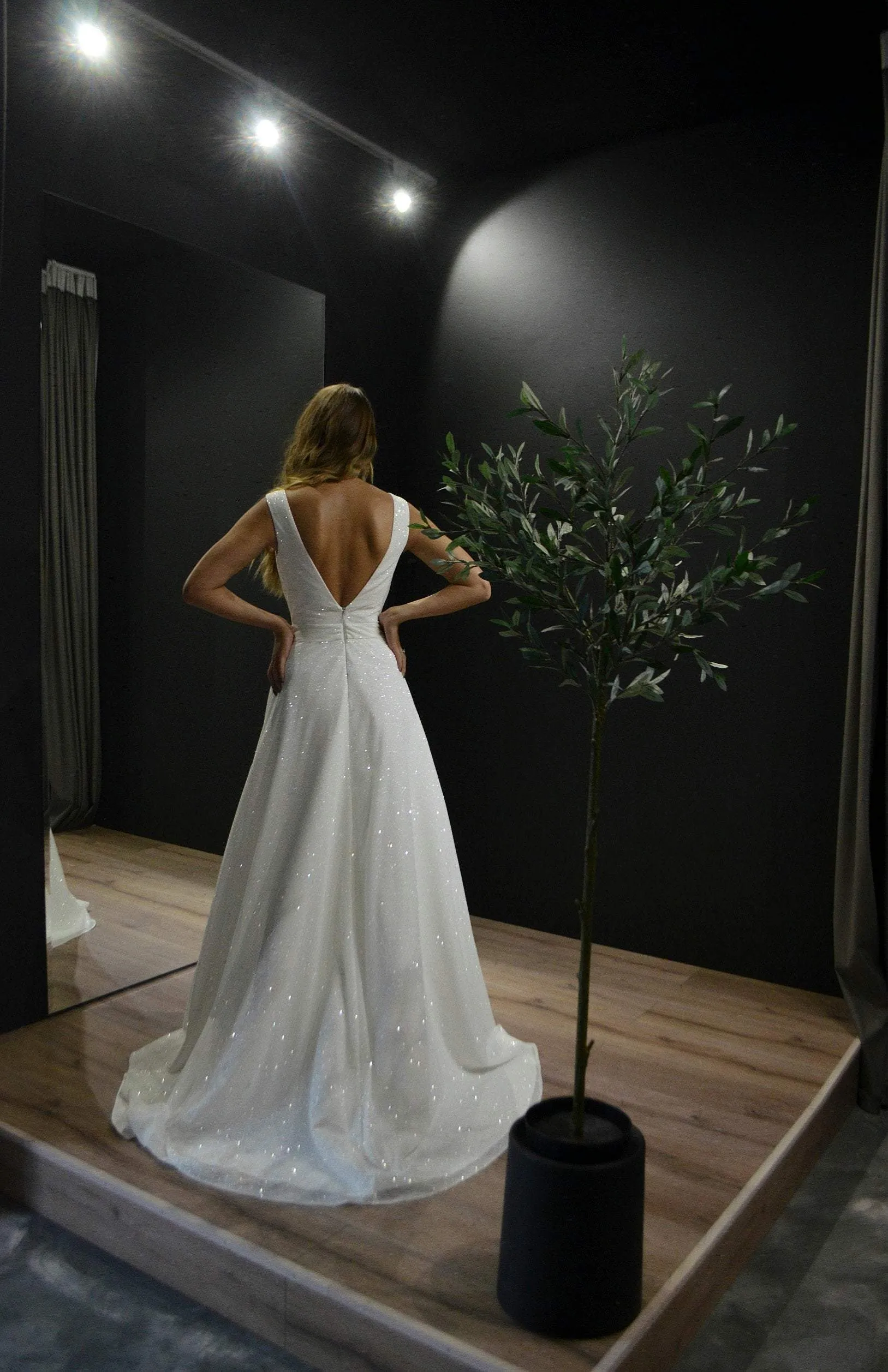 Minimalist Glitter Wedding Dress Kossy