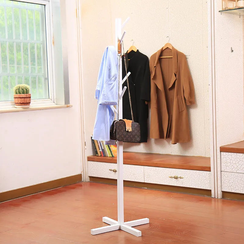 Modern Wooden Cross Base Stand Coat Hat Rack-White