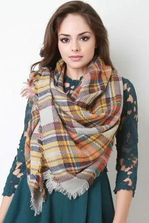 Multi Colored Plaid Blanket Scarf