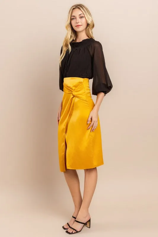 Mustard Warp Midi Skirt