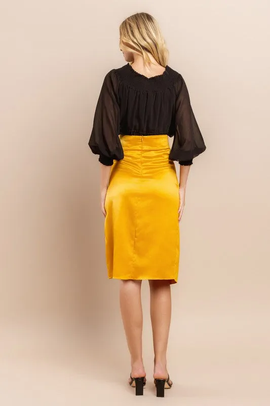 Mustard Warp Midi Skirt