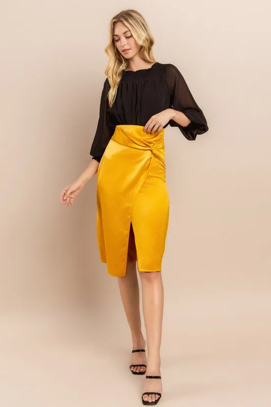 Mustard Warp Midi Skirt