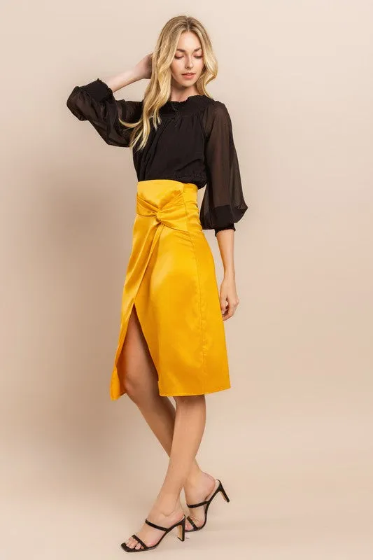 Mustard Warp Midi Skirt