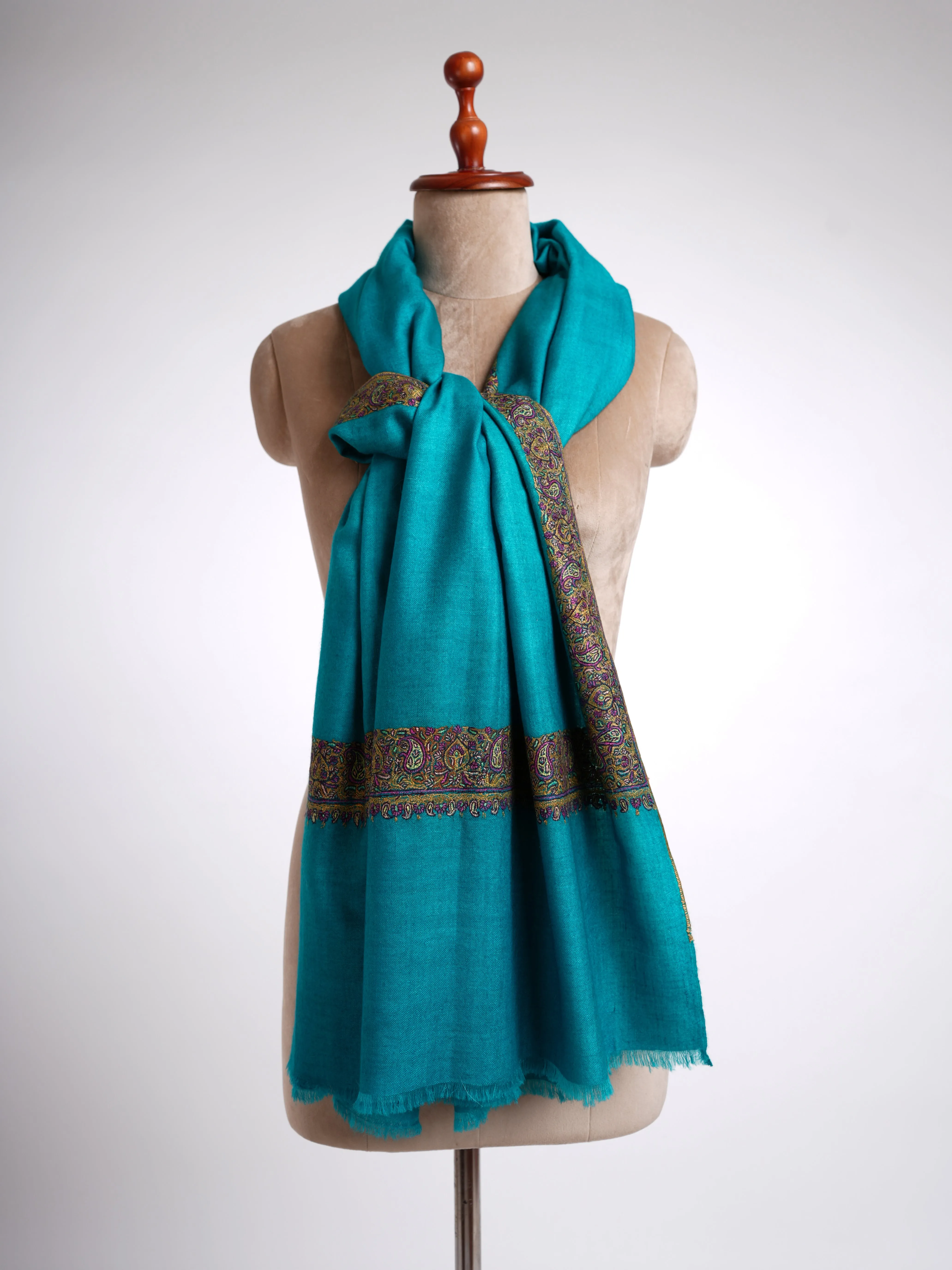 Neem Daur Sozni Work Kashmiri Pashmina Shawl