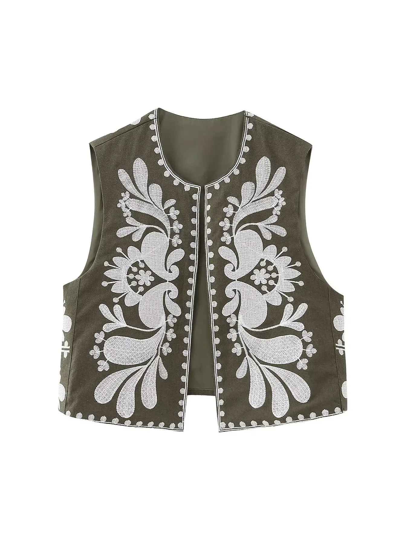 Nlzgmsj Vintage Flower Embroidery Vest Jackets Women 2023 Summer V Neck Cardigan Shirts Boho Loose Vest Female Tops