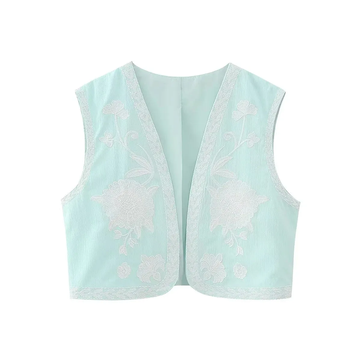 Nlzgmsj Vintage Flower Embroidery Vest Jackets Women 2023 Summer V Neck Cardigan Shirts Boho Loose Vest Female Tops