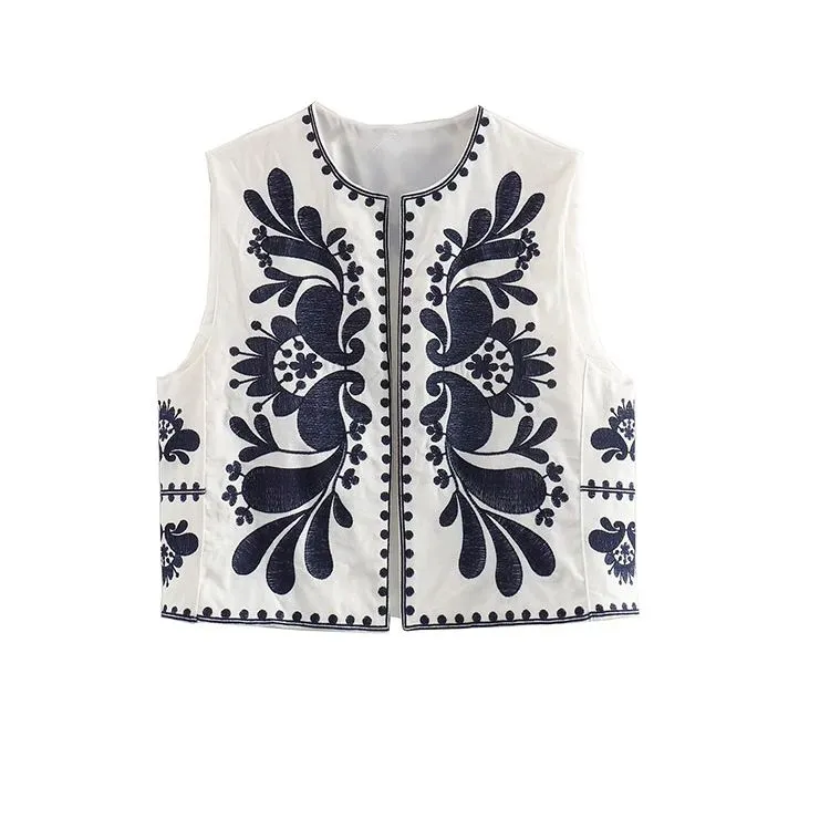 Nlzgmsj Vintage Flower Embroidery Vest Jackets Women 2023 Summer V Neck Cardigan Shirts Boho Loose Vest Female Tops