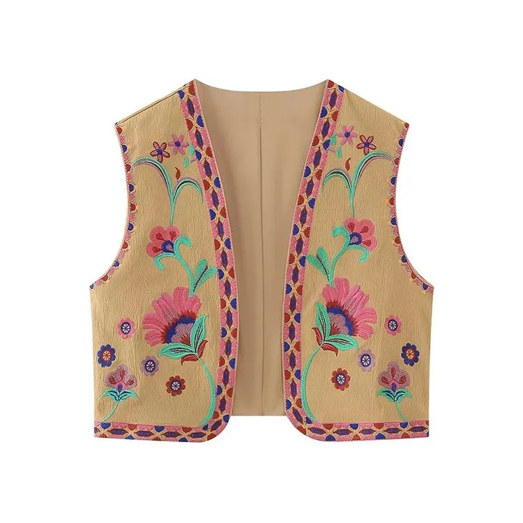 Nlzgmsj Vintage Flower Embroidery Vest Jackets Women 2023 Summer V Neck Cardigan Shirts Boho Loose Vest Female Tops