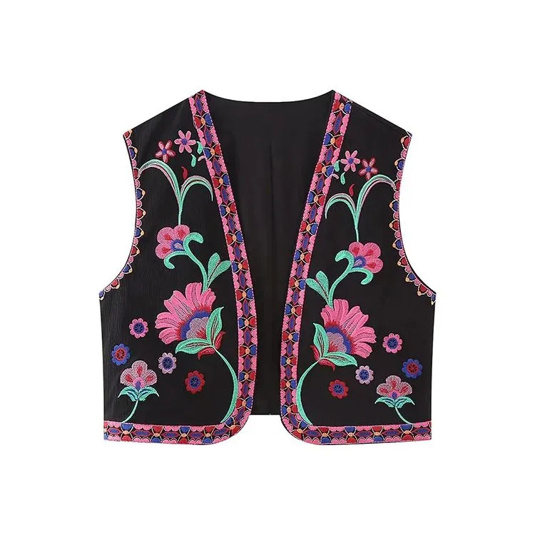 Nlzgmsj Vintage Flower Embroidery Vest Jackets Women 2023 Summer V Neck Cardigan Shirts Boho Loose Vest Female Tops