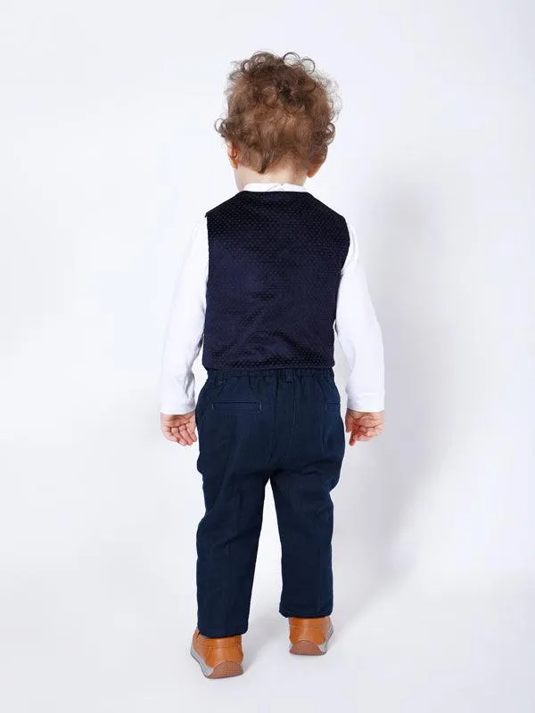 One Friday Navy Blue Solid T-Shirt with Waistcoat (2 Pieces set)