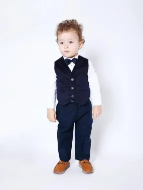 One Friday Navy Blue Solid T-Shirt with Waistcoat (2 Pieces set)