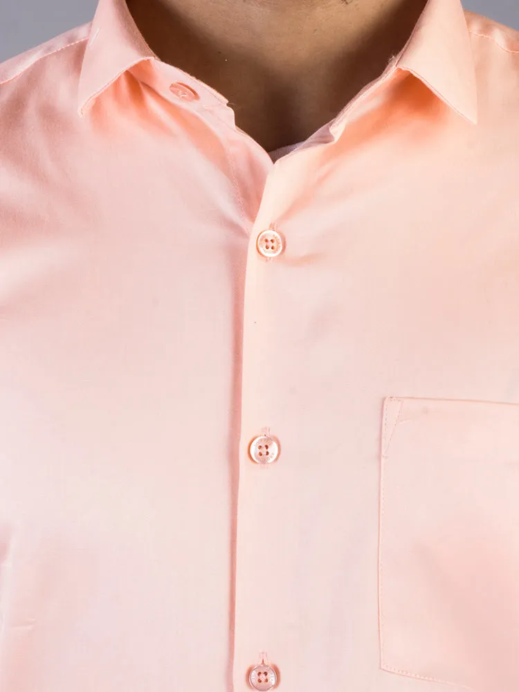 Peach Solid Giza Cotton Formal Shirts for Men