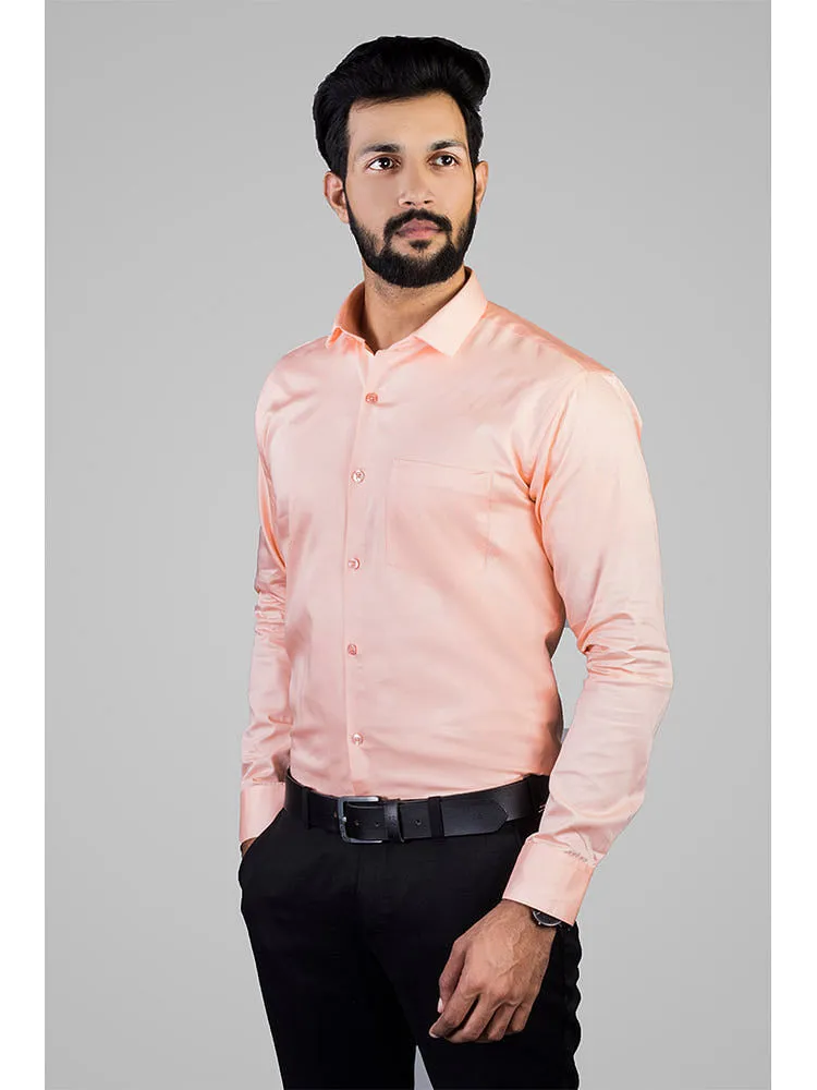 Peach Solid Giza Cotton Formal Shirts for Men