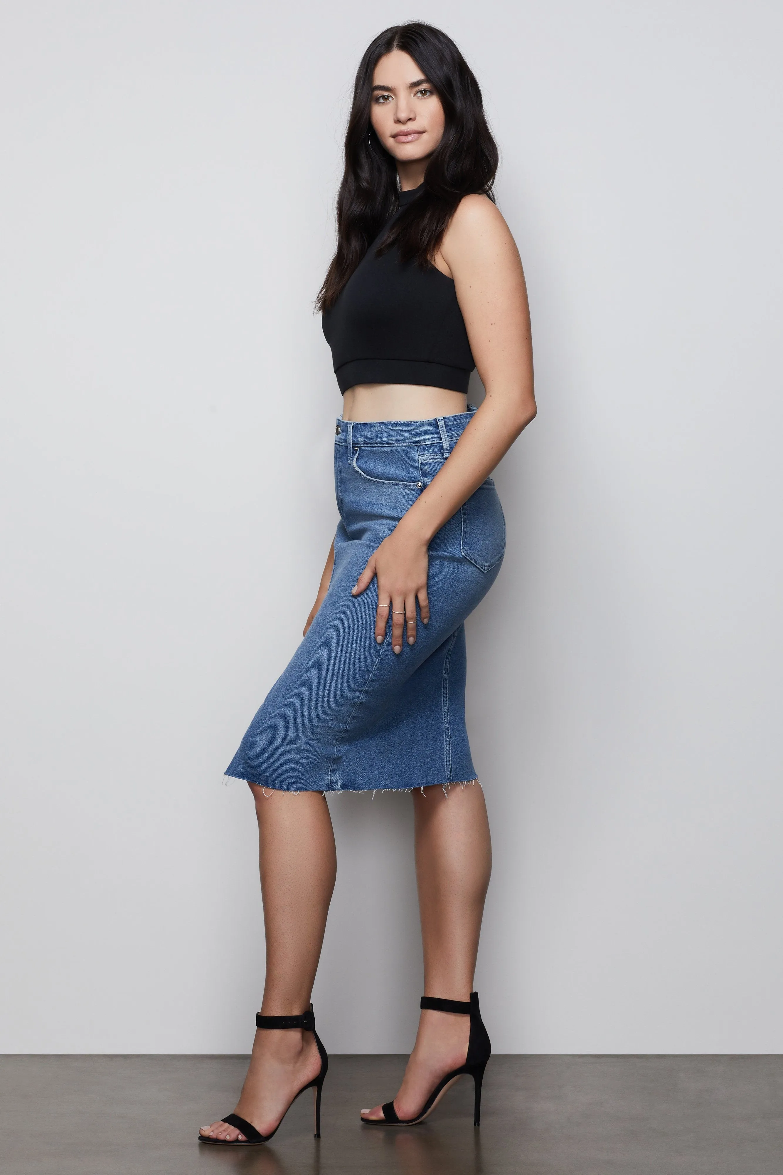 PENCIL SKIRT WITH SLIT | BLUE420