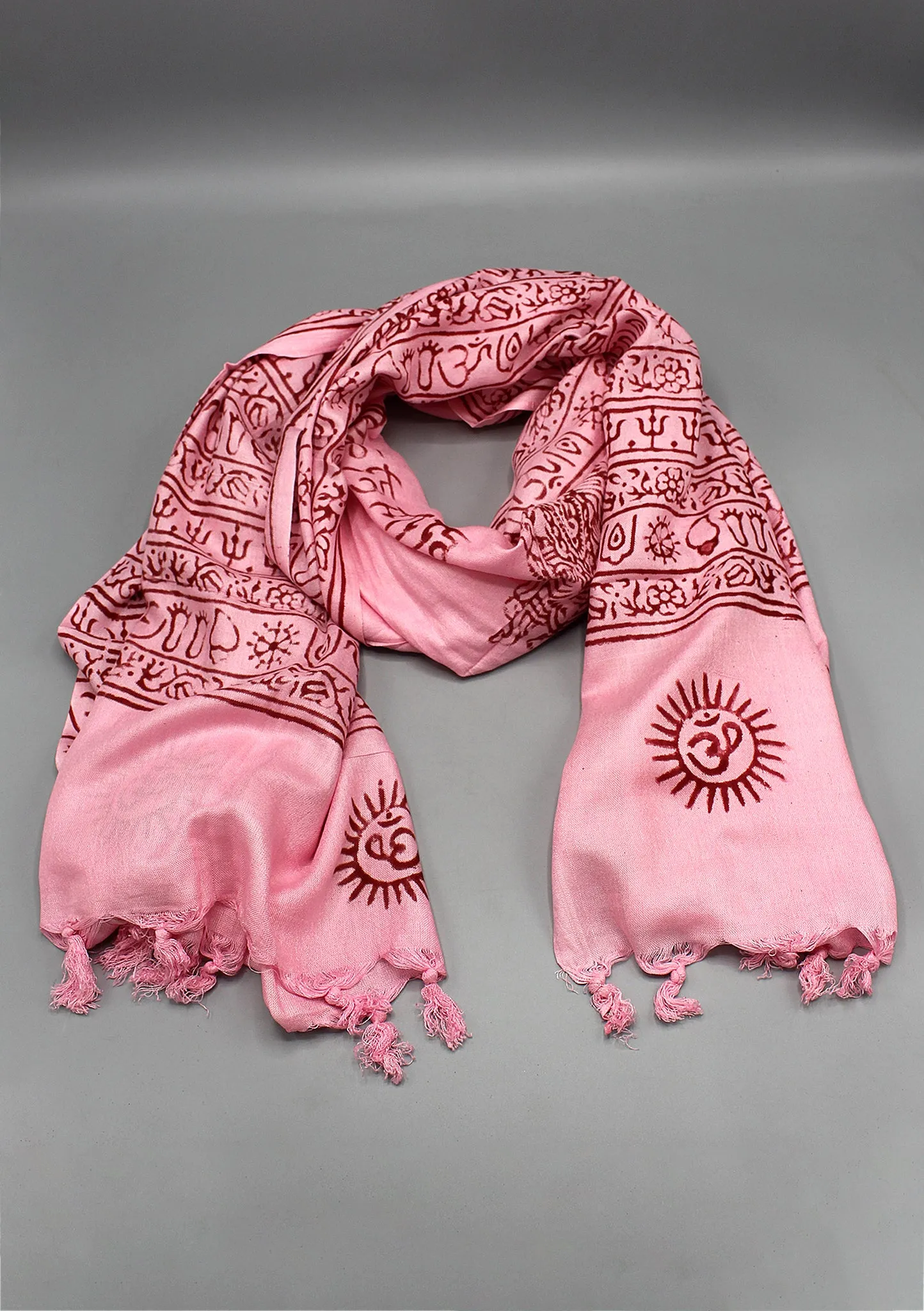 Pink Om Meditation Shawl with Fringes