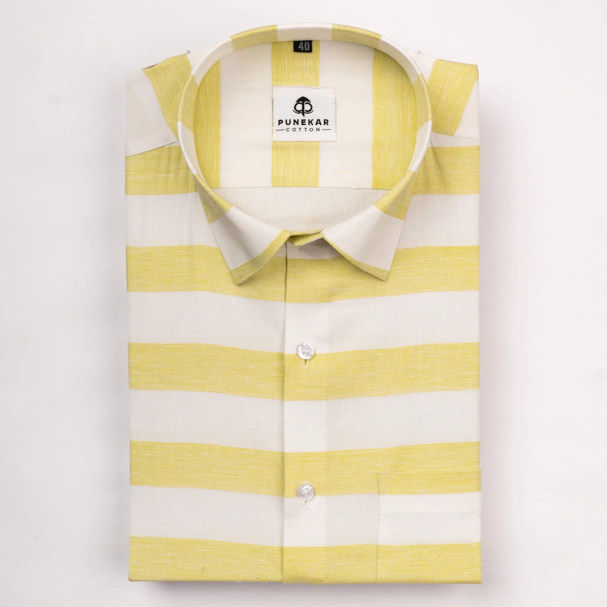 Pista Green Color Cotton Stripe Shirt For Men